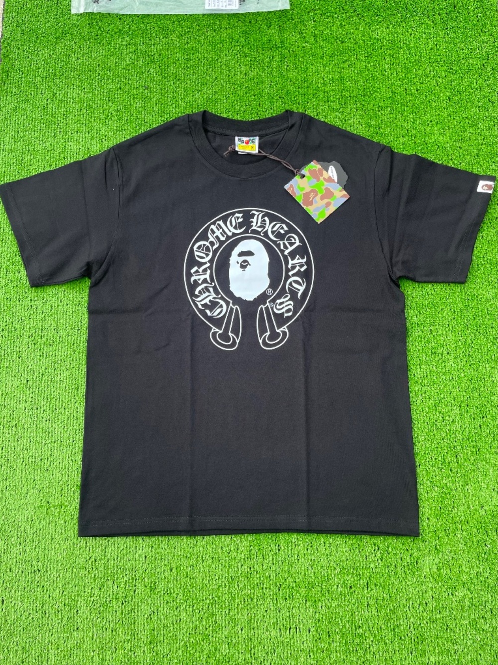 Bape Black Tee with White Ape & Chrome Hearts Style Logo